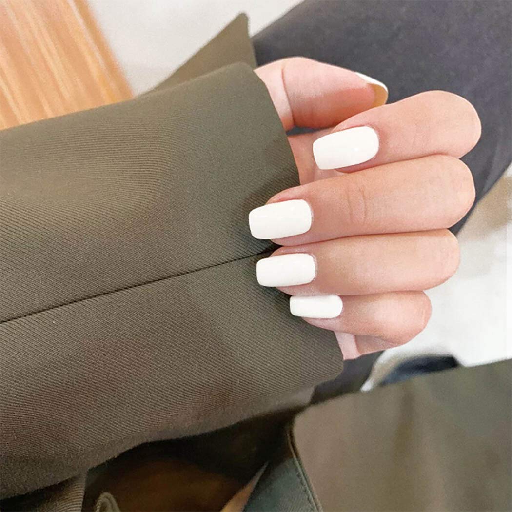 Press On Nails White Glossy Square Nail Kit