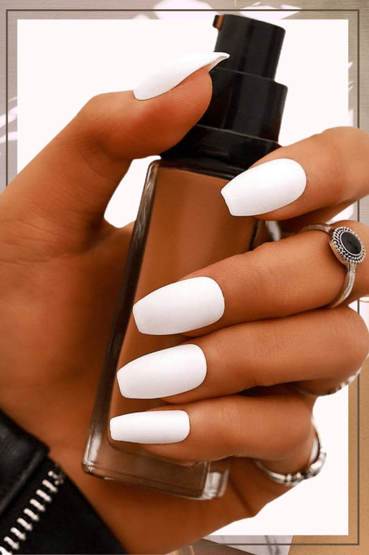 Press On Nails White Matte Coffin Nail Kit