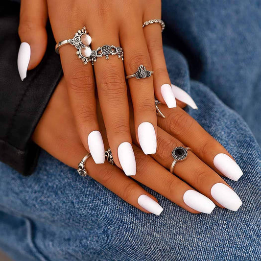 Press On Nails White Matte Coffin Nail Kit