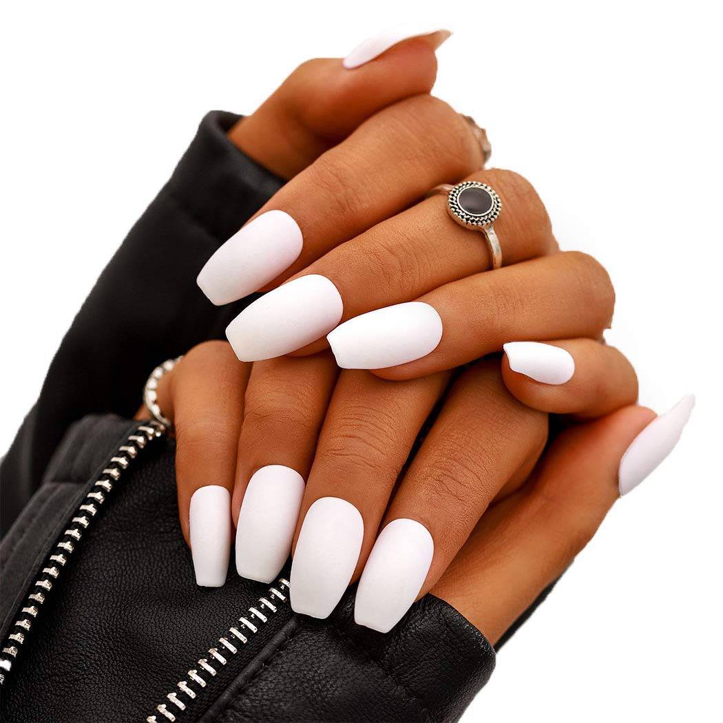 Press On Nails White Matte Coffin Nail Kit