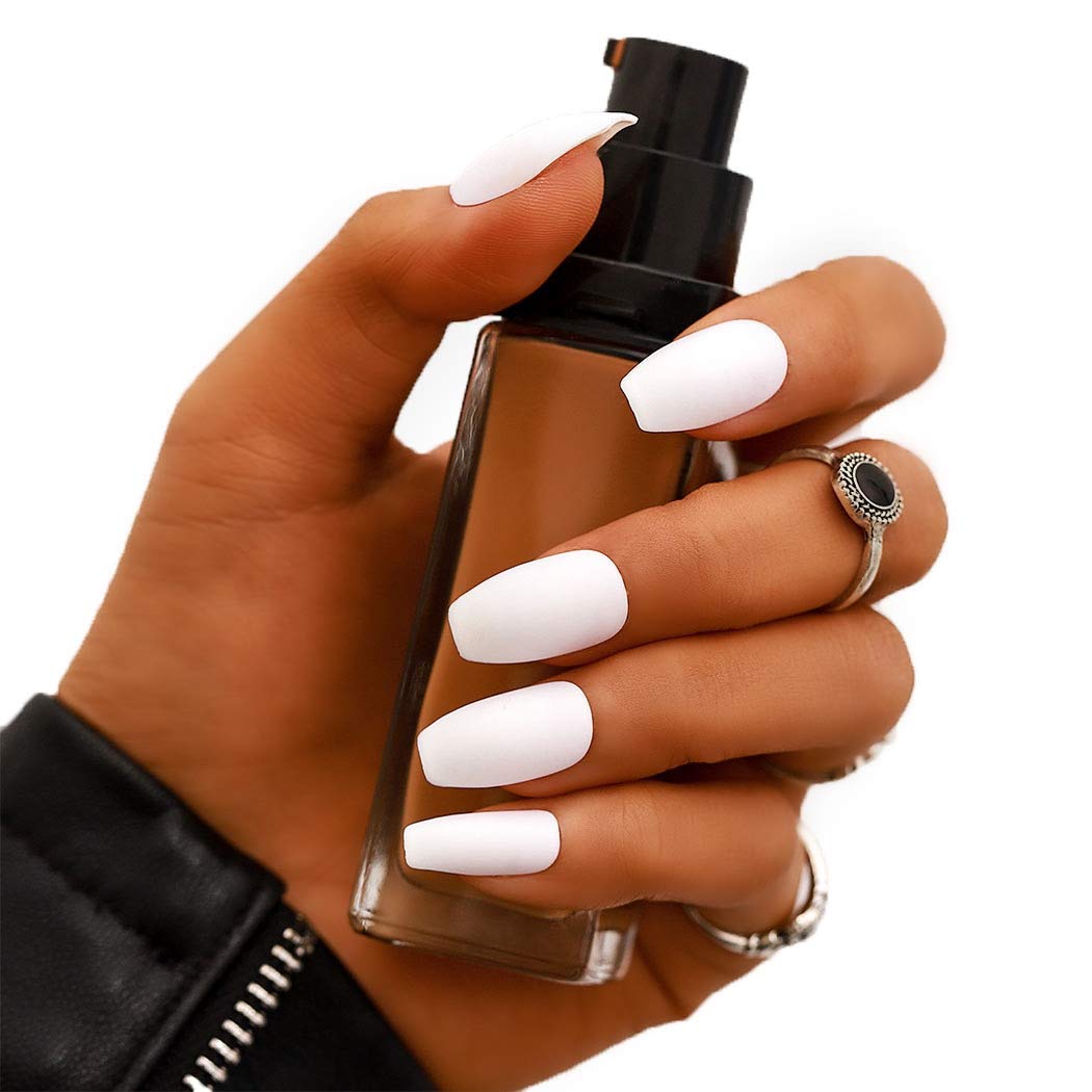 Press On Nails White Matte Coffin Nail Kit