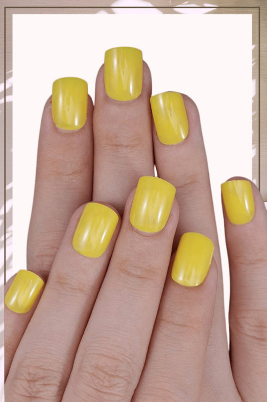 Press On Nails Yellow Glossy Square Nail Kit