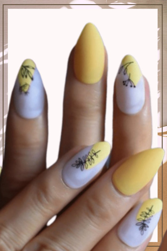 Press On Nails Yellow Matte Almond White Nail Kit