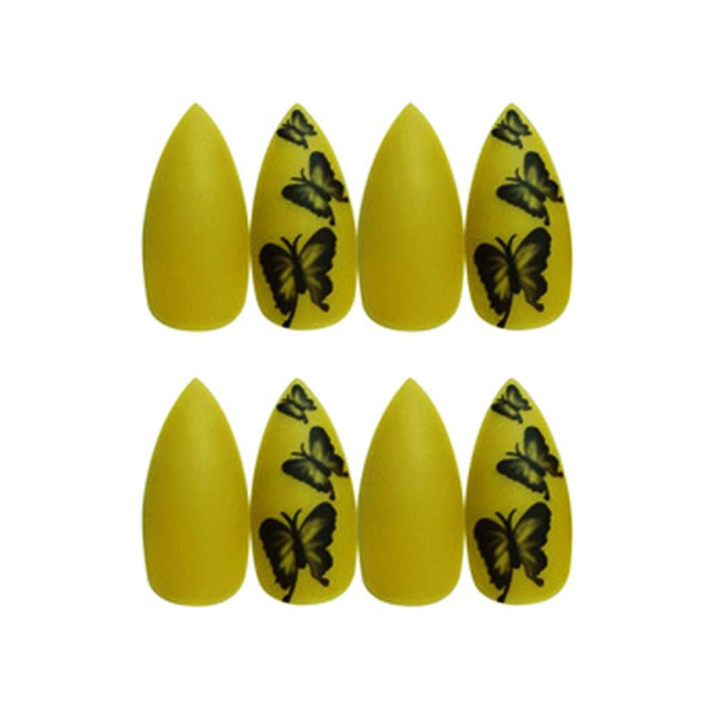 Press On Nails Yellow Matte Stiletto Butterfly Nail Kit