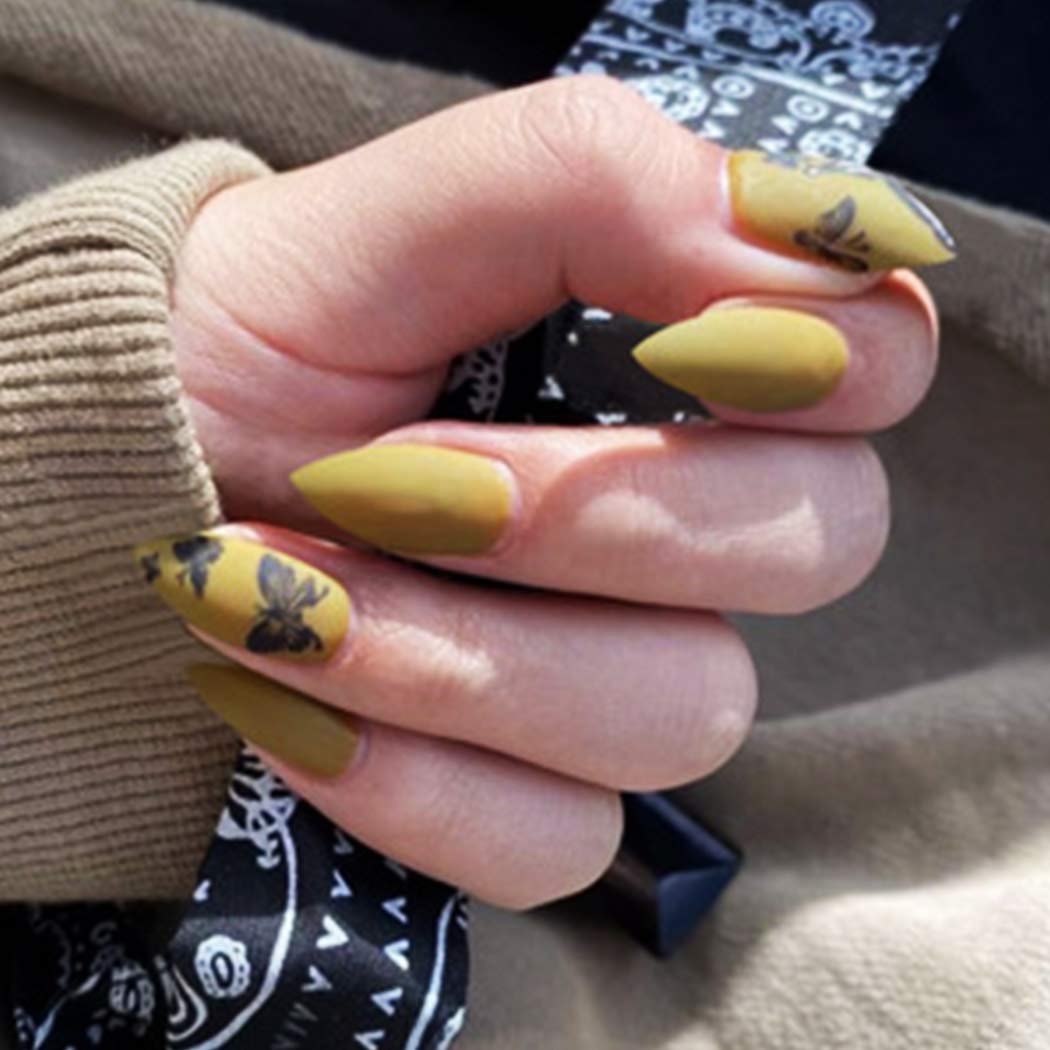 Press On Nails Yellow Matte Stiletto Butterfly Nail Kit