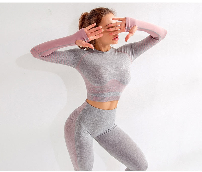 REACT Seamless Sleeve Sports Crop - Grey/Pink