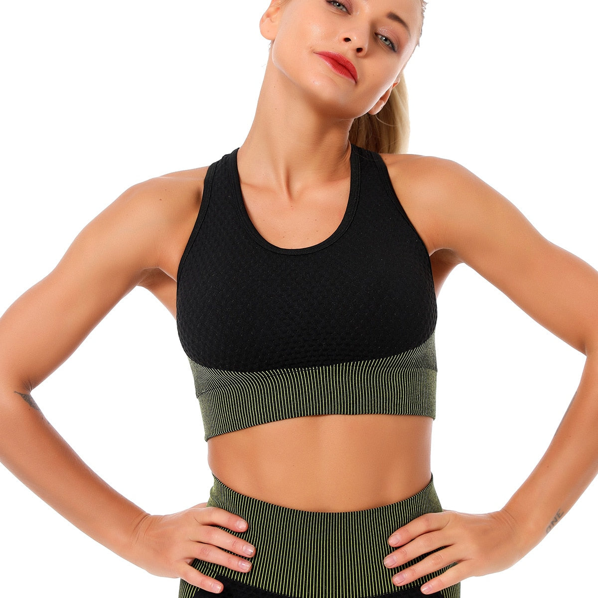 React MOMENTUM Sports Crop - Black/Lime Green