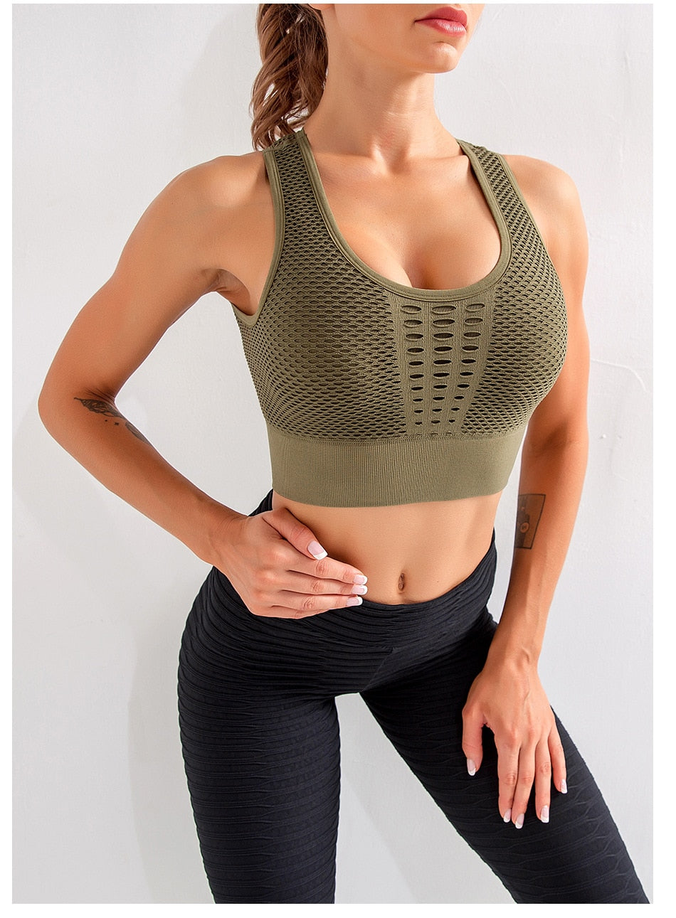 React Premium LUXE Mesh Sports Crop - Army Green