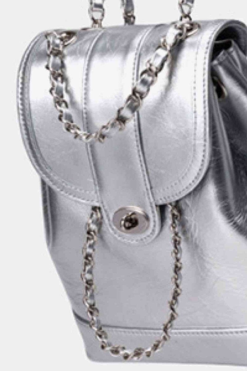 Sleek Vegan Leather Backpack with Chain Straps