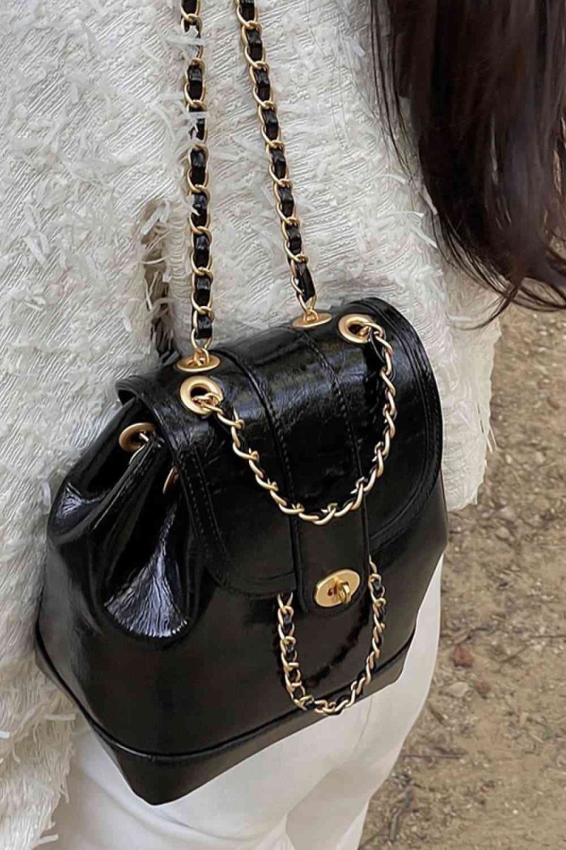 Sleek Vegan Leather Backpack with Chain Straps