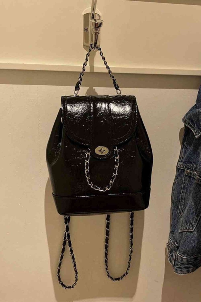 Sleek Vegan Leather Backpack with Chain Straps