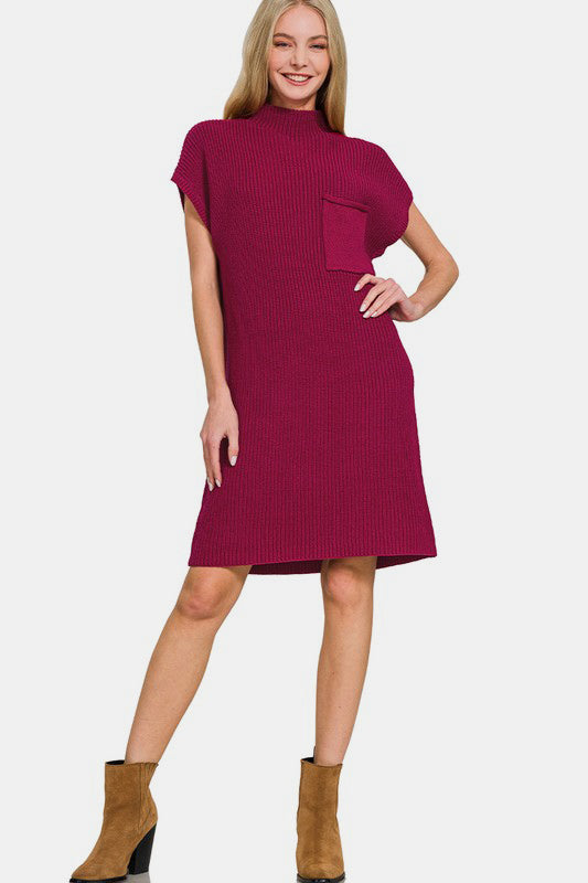 Zenana Mock Neck Short Sleeve Sweater Dress