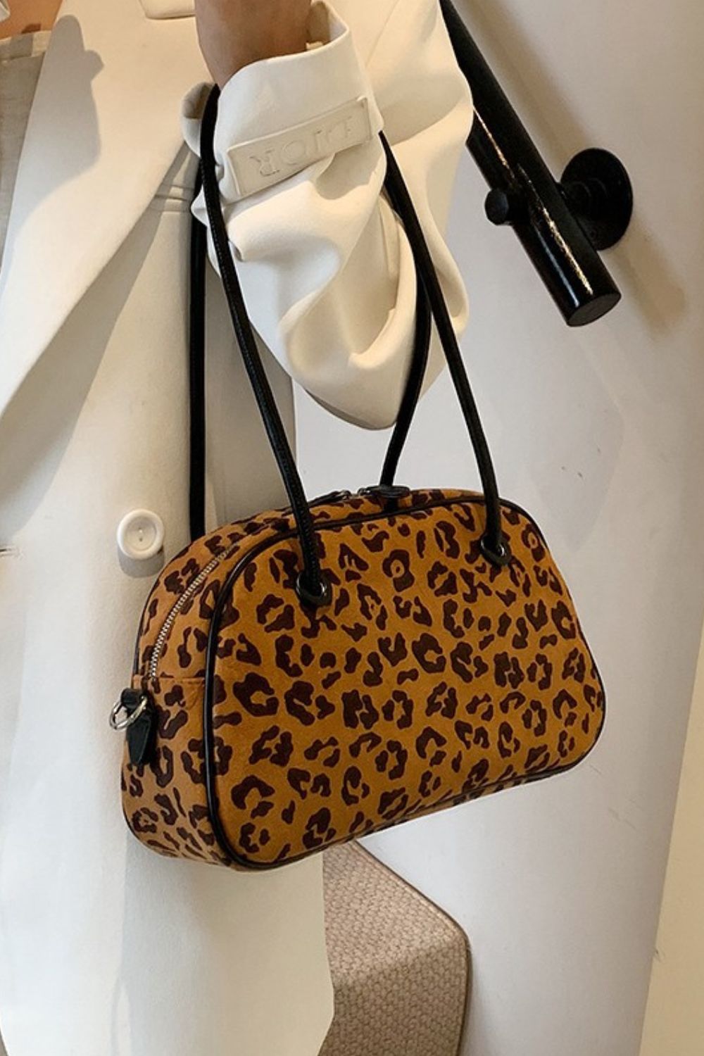 Leopard Suede Medium Shoulder Bag