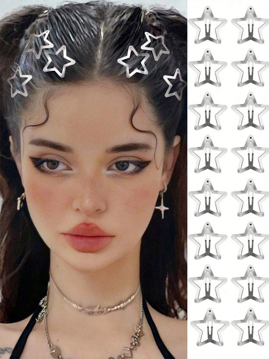 20pcs Star Hair Clips 2000s Y2K Snap Hair Barrettes Non Slip Star Hair Accessories Silver Metal Hair Clips For Girls Women Street Tiaras