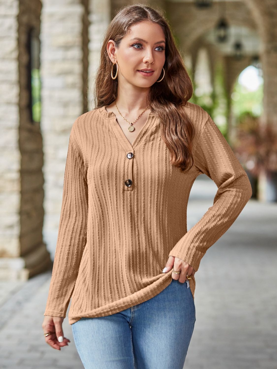 Mandy Notched Long Sleeve T-Shirt