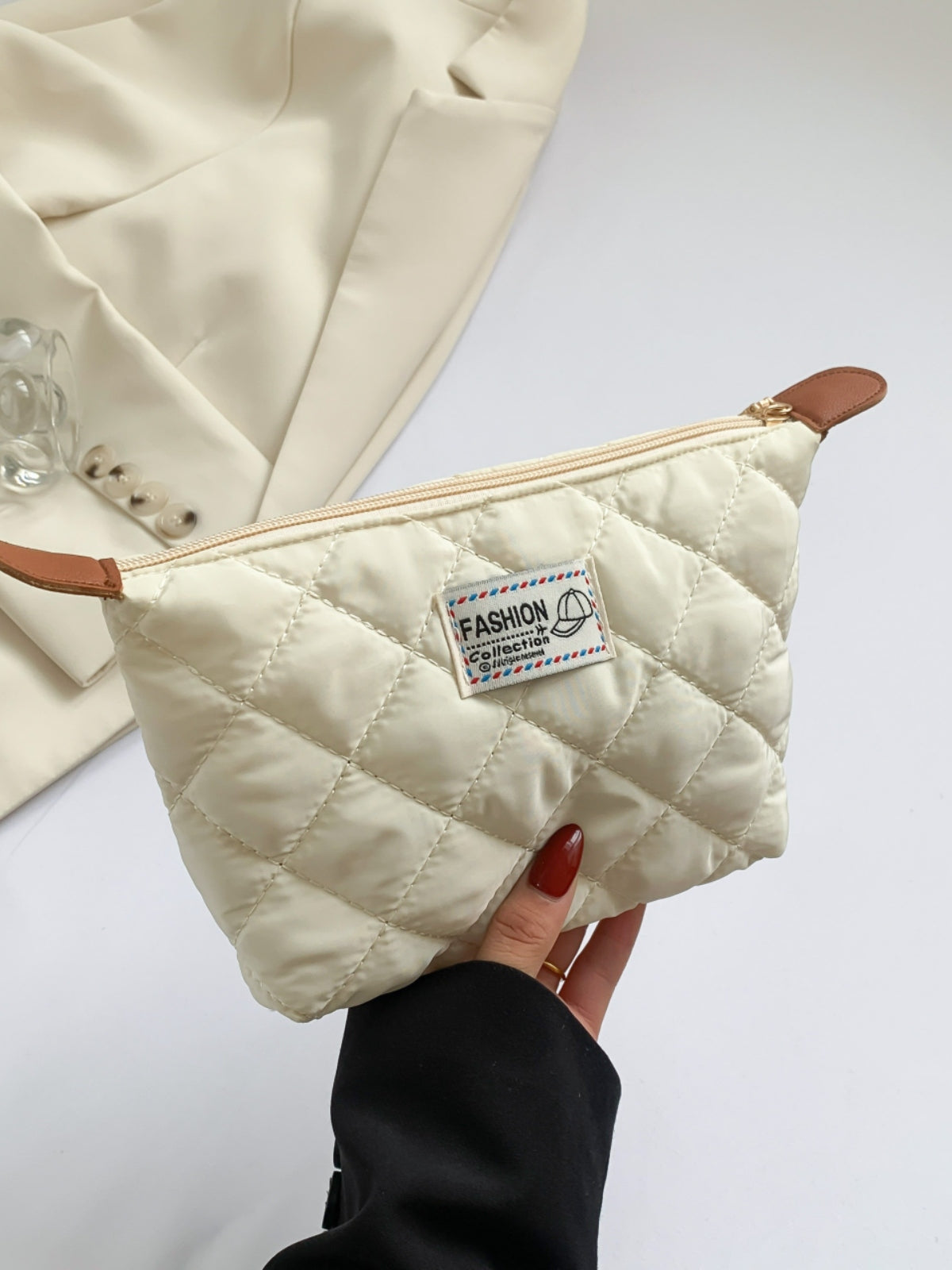 Solid Quilted Clutch with Zipper