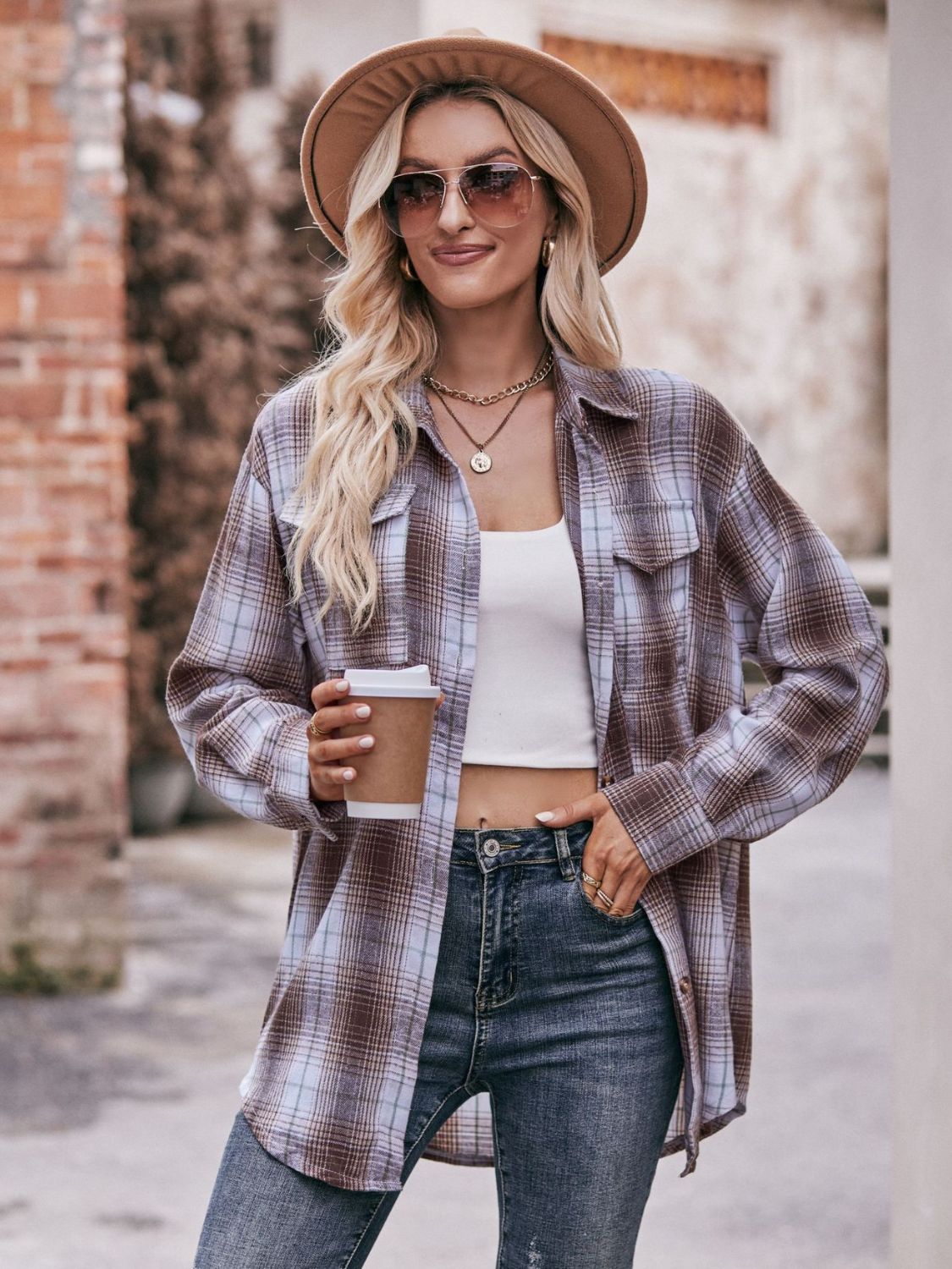 Mandy Plaid Dropped Shoulder Longline Shirt