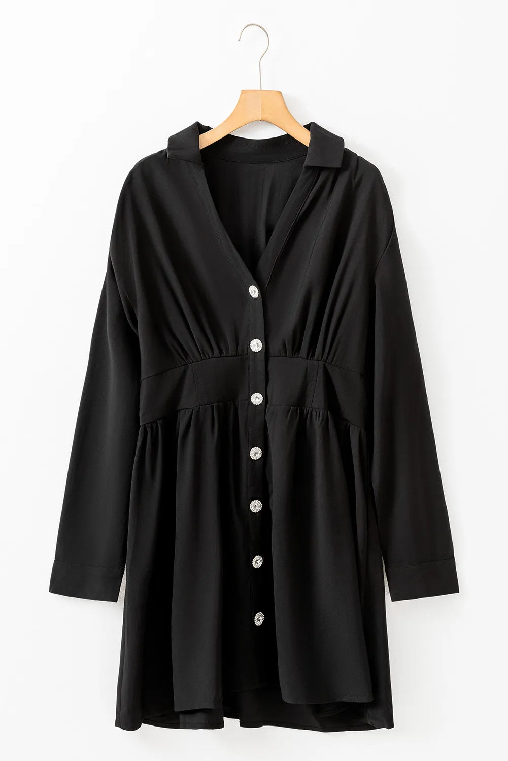 Ruched Button Up Long Sleeve Dress