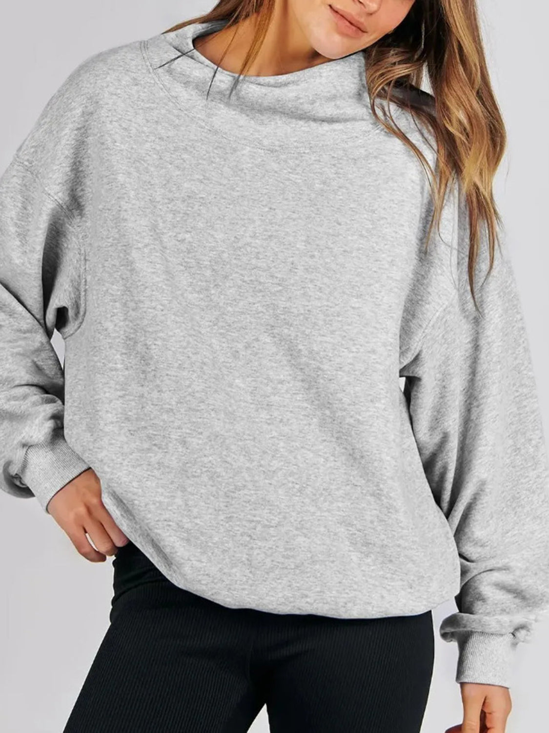 Mock Neck Drop Shoulder Long Sleeve Sweatshirt