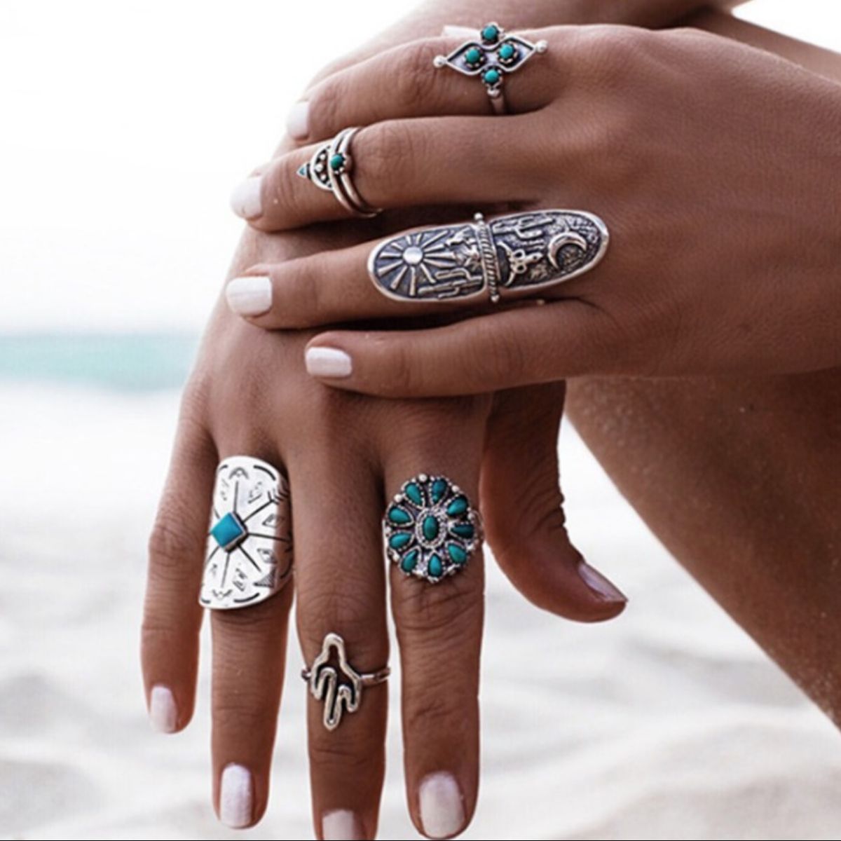 Alloy Turquoise 9-Piece Ring Set