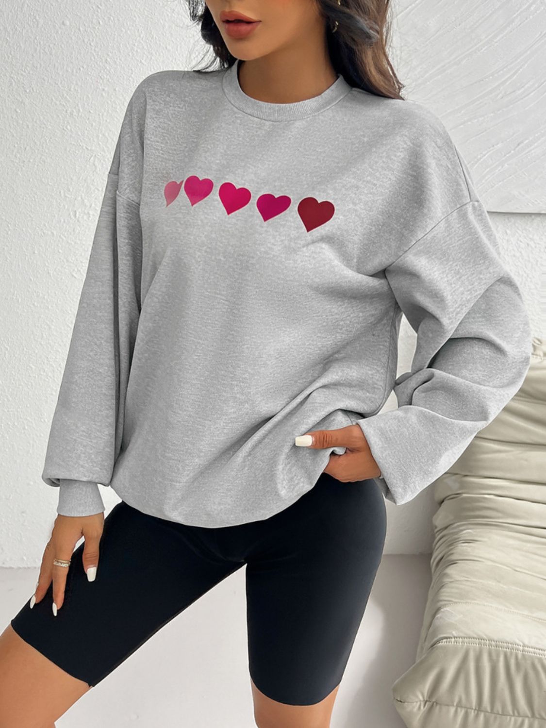 Devine Heart Dropped Shoulder Long Sleeve Sweatshirt