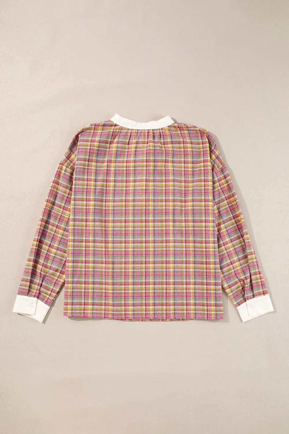 Plaid Half Button Long Sleeve Blouse