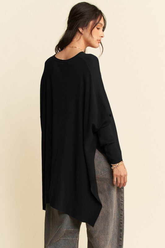 Davi & Dani High-Low Side Slit Batwing Sleeve Top