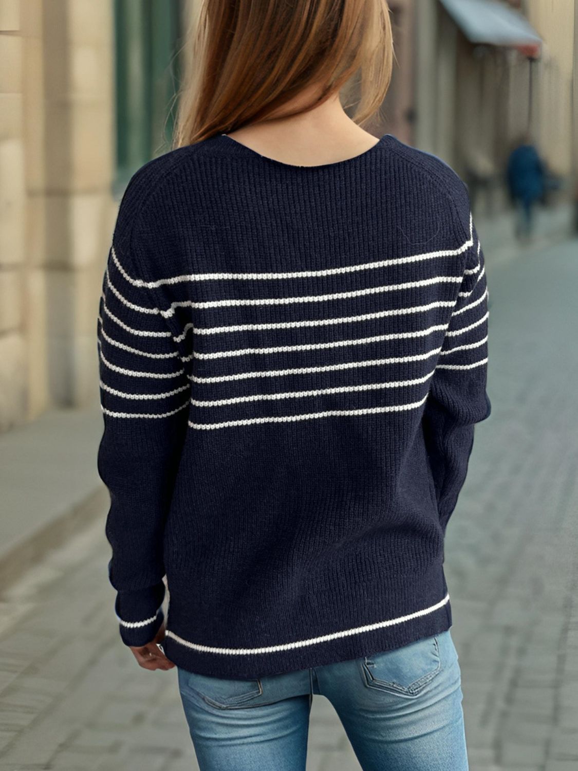 Striped Round Neck Long Sleeve Sweater