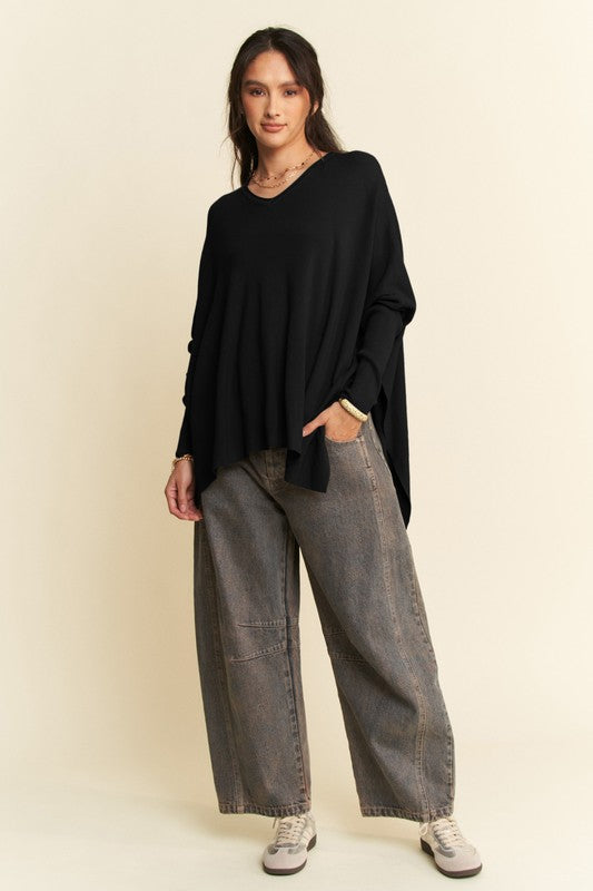 Davi & Dani High-Low Side Slit Batwing Sleeve Top