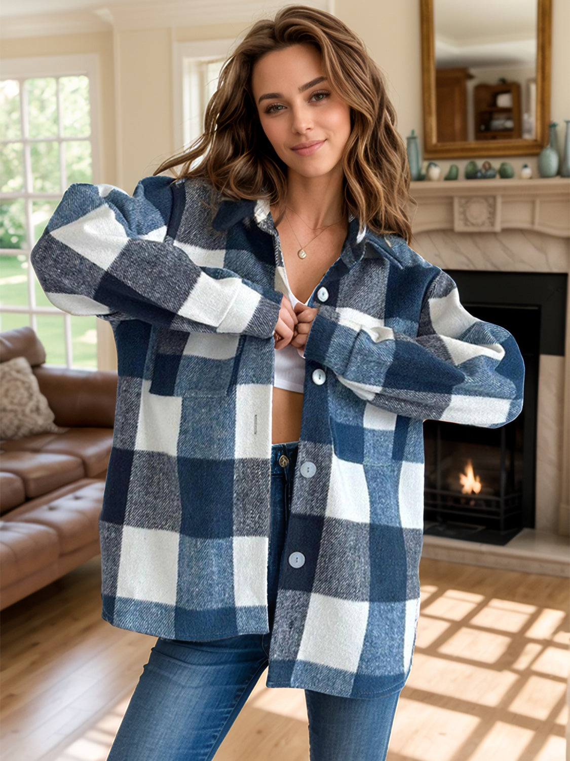 Plaid Button Up Long Sleeve Shacket