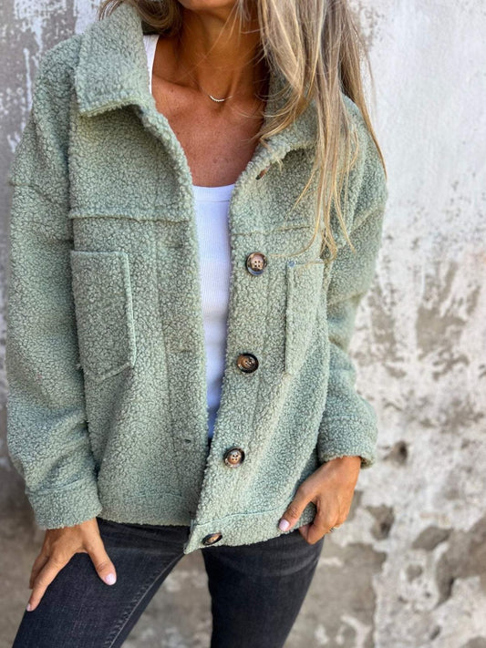 Full Size Fuzzy Button Up Drop Shoulder Jacket