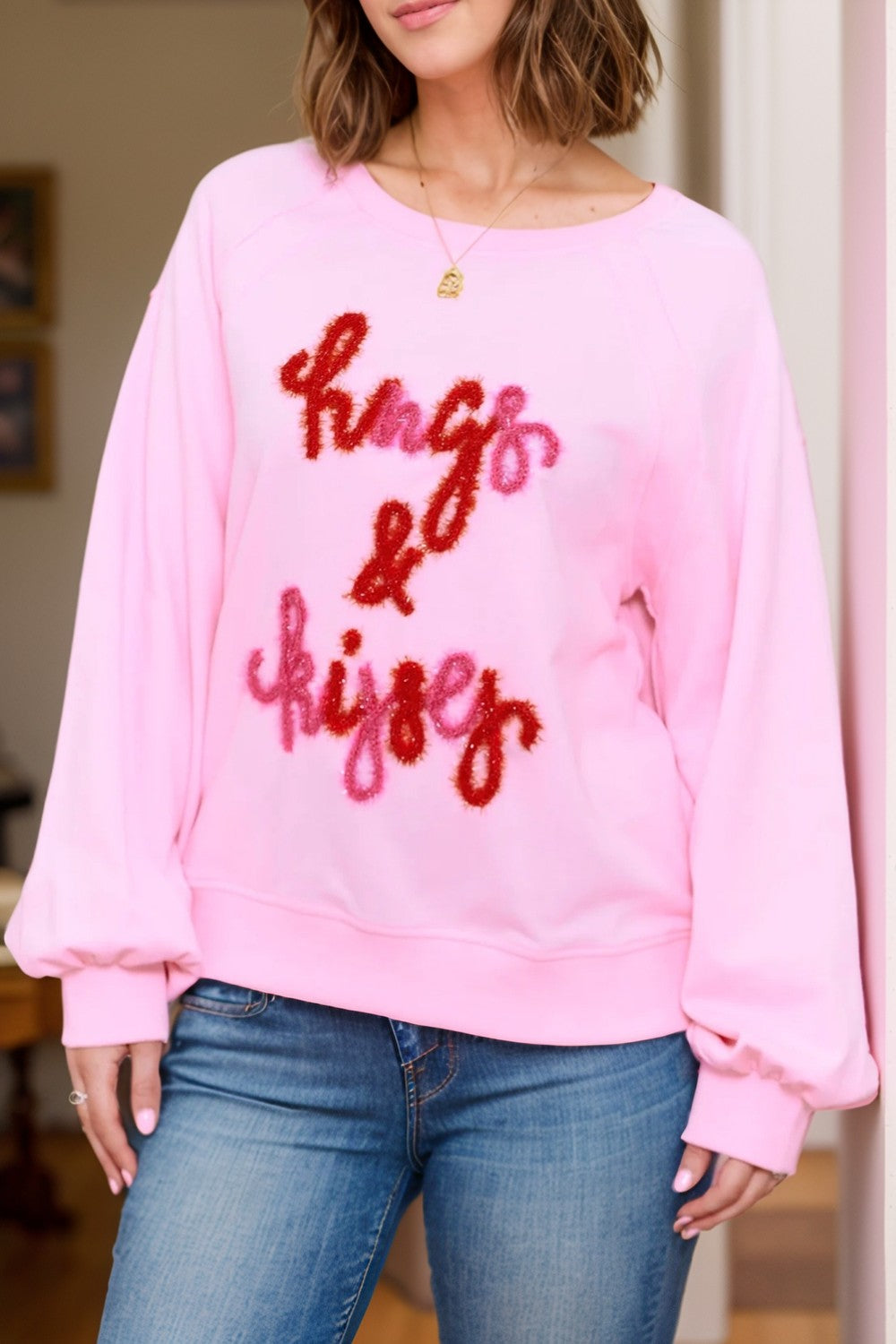 Contrast Letter Round Neck Long Sleeve Sweatshirt