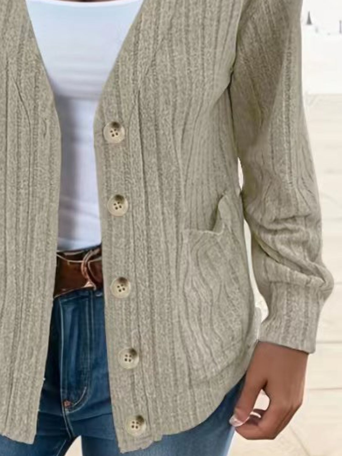 Full Size Button Up V-Neck Long Sleeve Cardigan