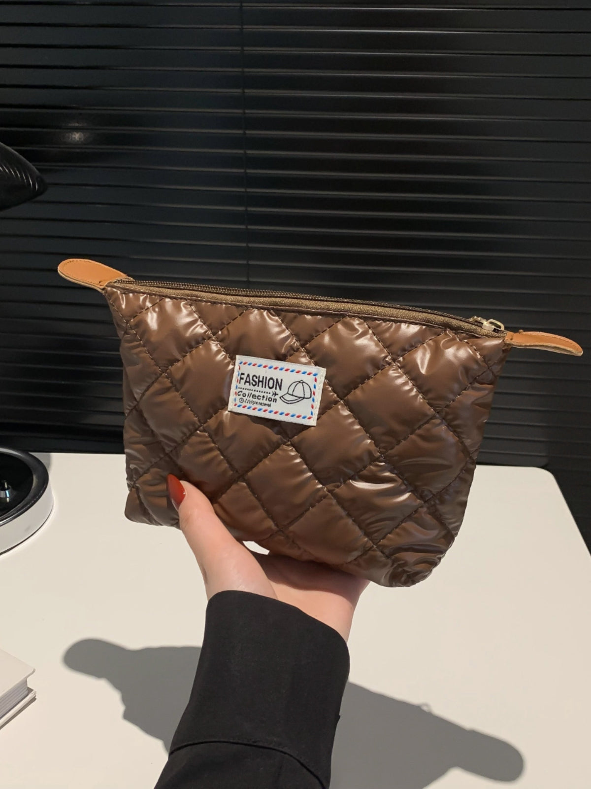 Solid Quilted Clutch with Zipper