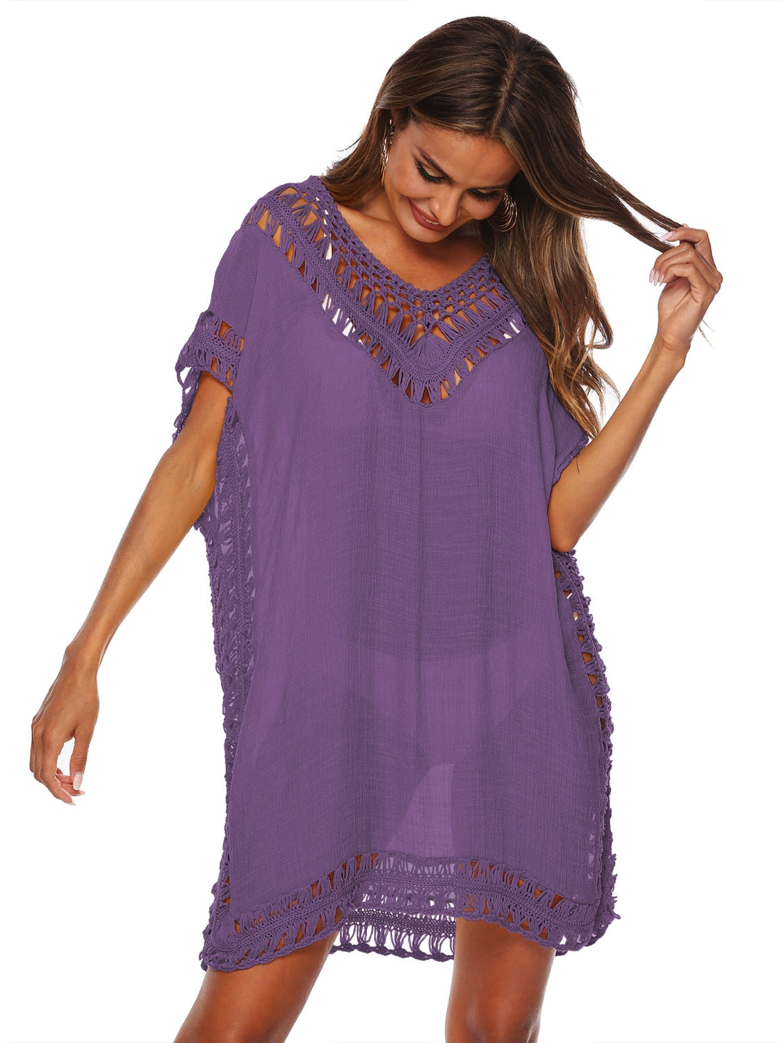 Cutout V-Neck Short Sleeve Cover-Up