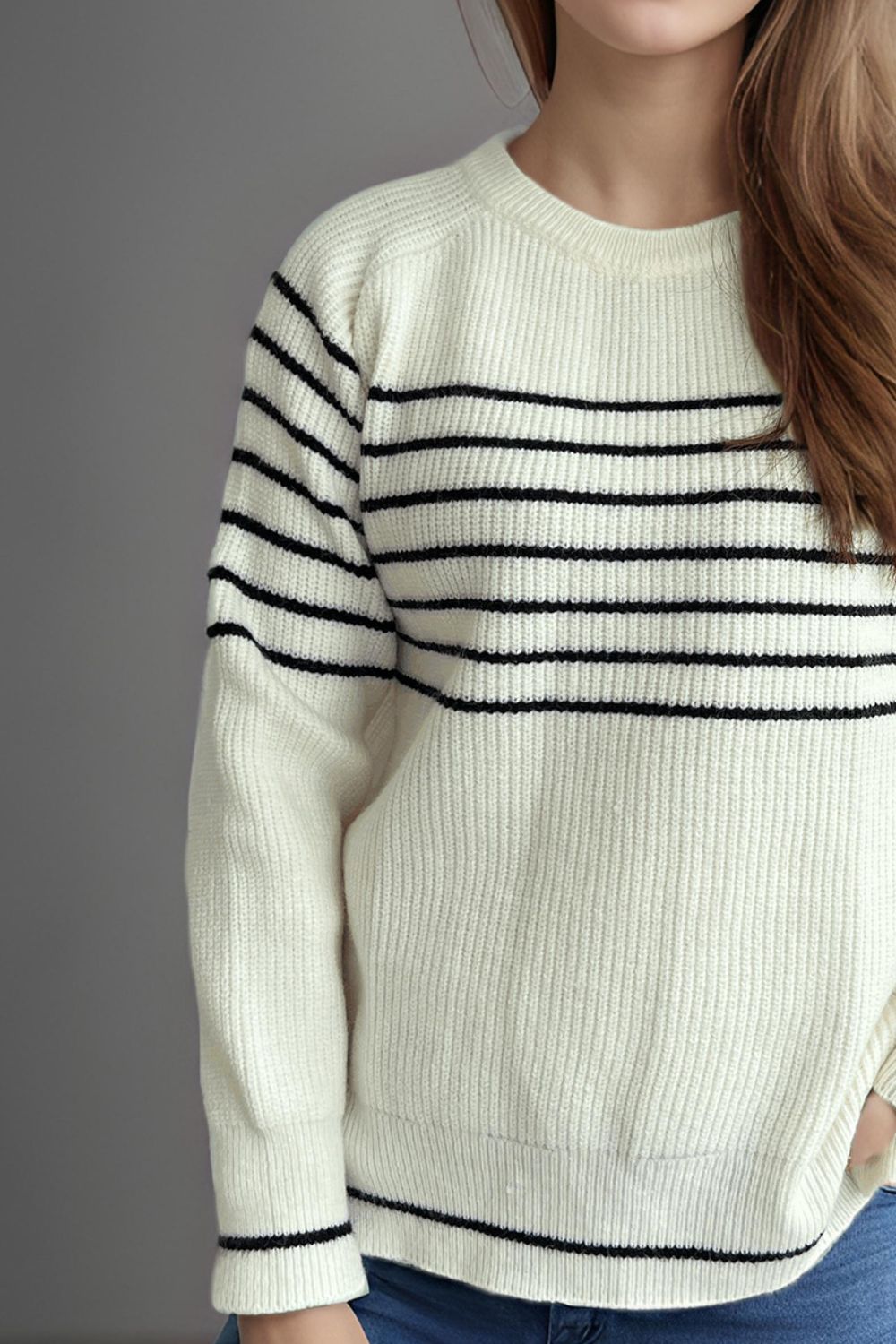 Striped Round Neck Long Sleeve Sweater