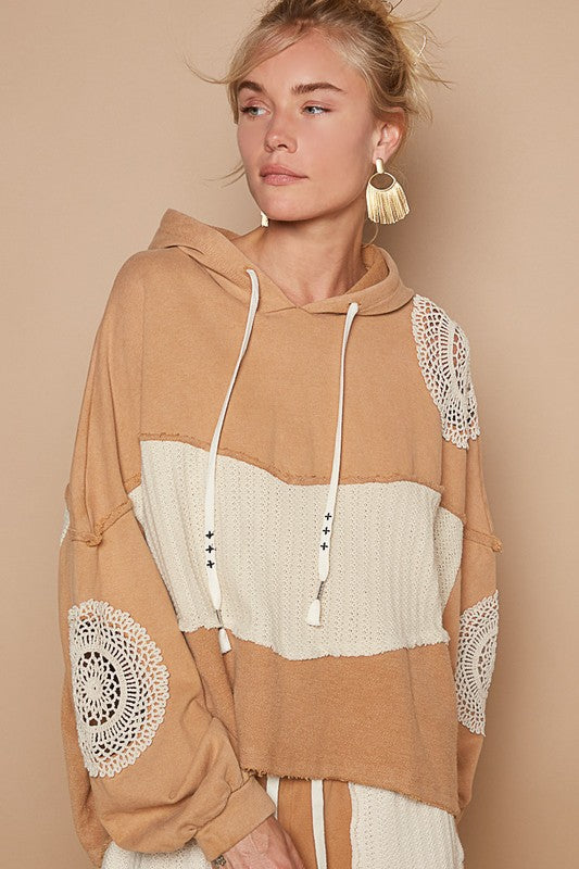 POL Openwork Contrast Dropped Shoulder Hoodie