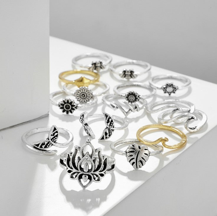 Alloy Multi Shapes 15-Piece Ring Set