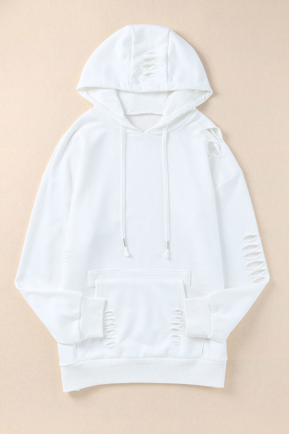 Distressed Drawstring Long Sleeve Hoodie