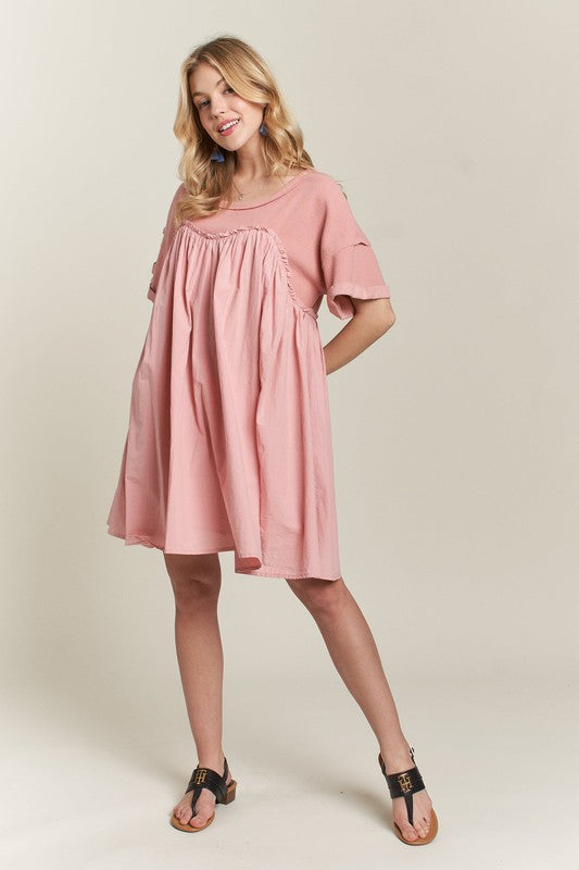 ADORA Round Neck Half Sleeve Babydoll Dress