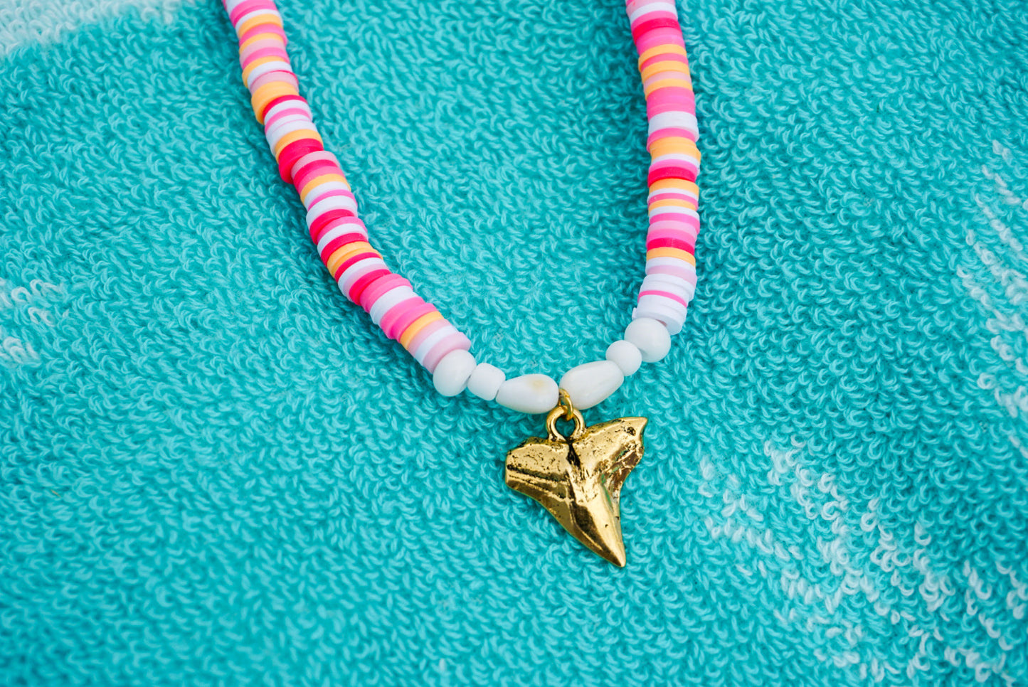 Mixed Clay bead Shark tooth Necklace