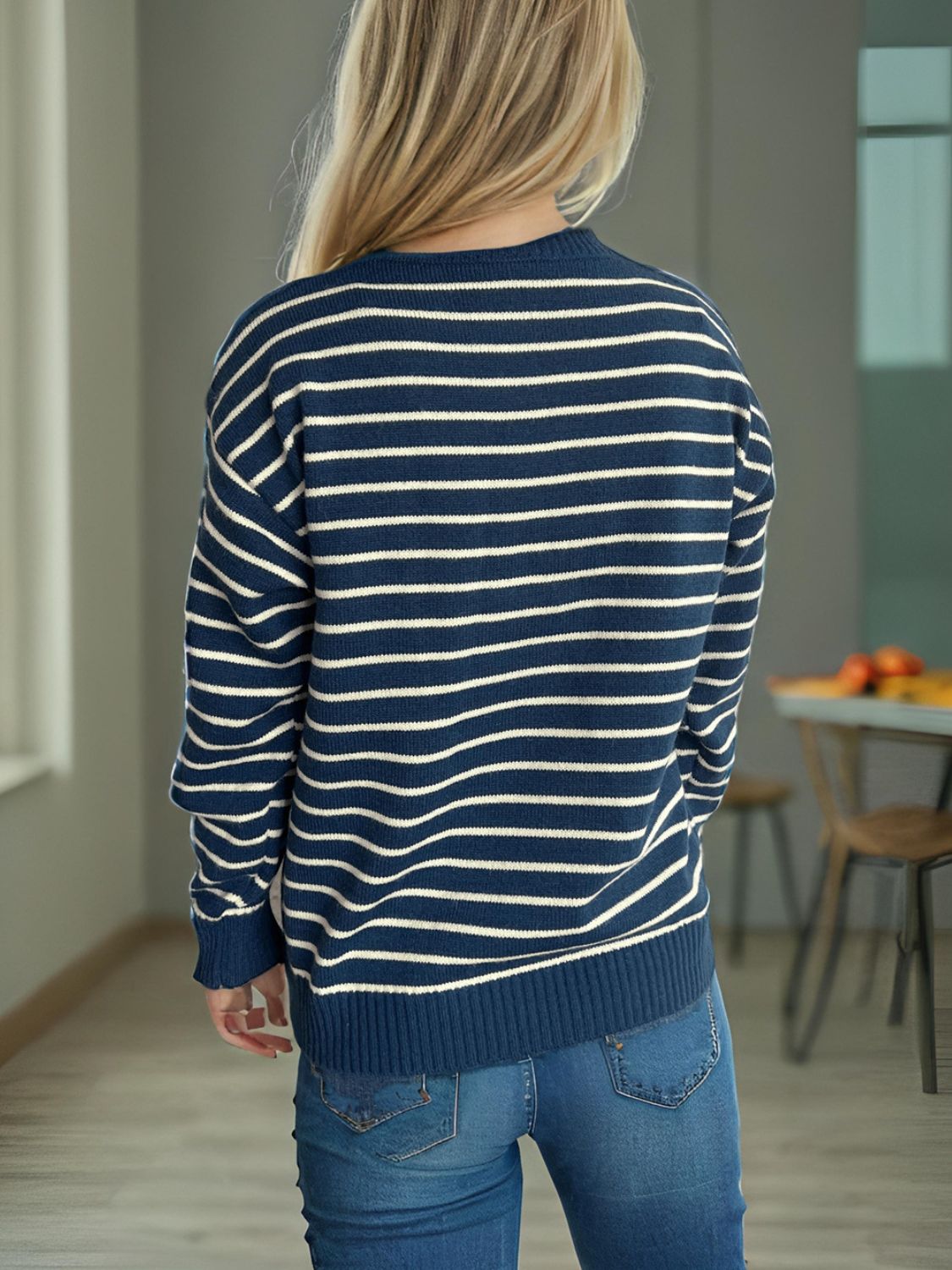 Striped Mock Neck Long Sleeve Sweater