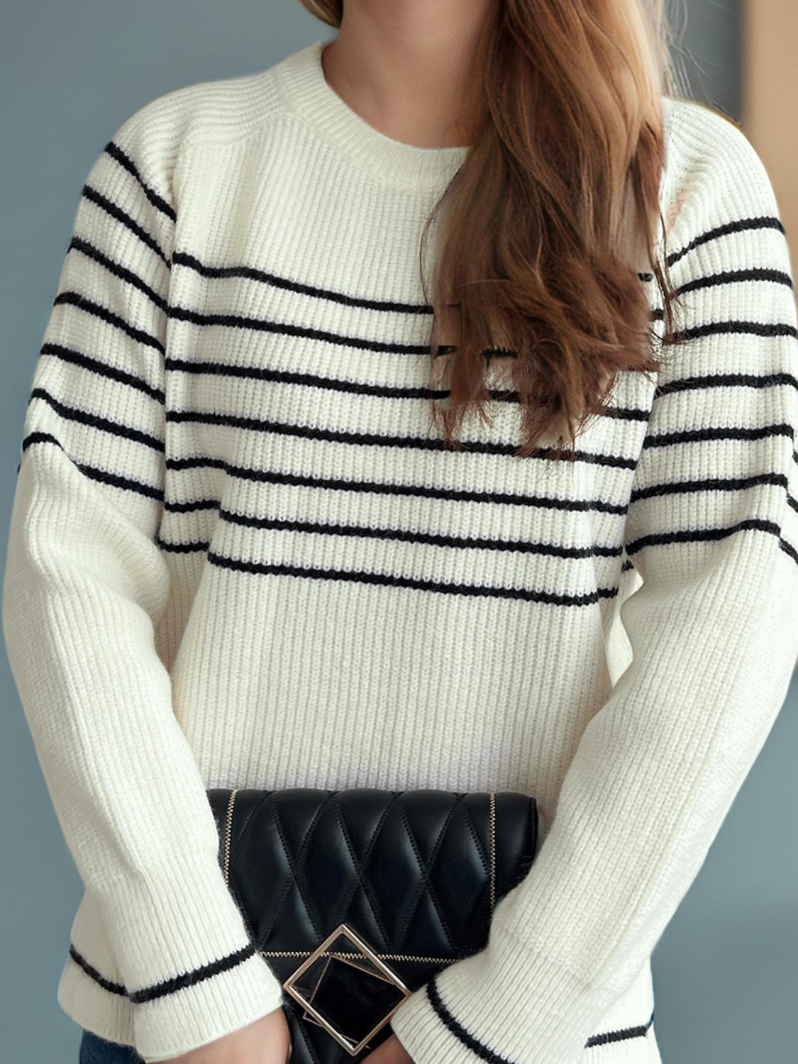 Striped Round Neck Long Sleeve Sweater