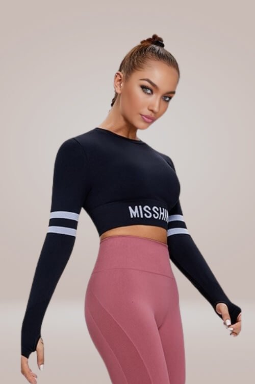 Athleisure Long Sleeve Black Crop Top