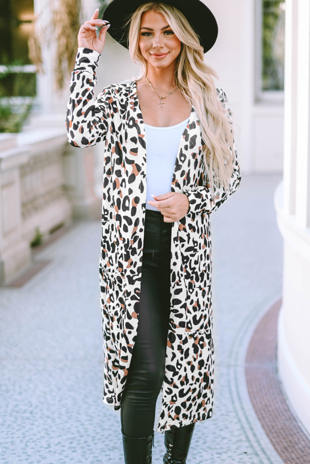 Leopard Open Front Long Sleeve Cover Up