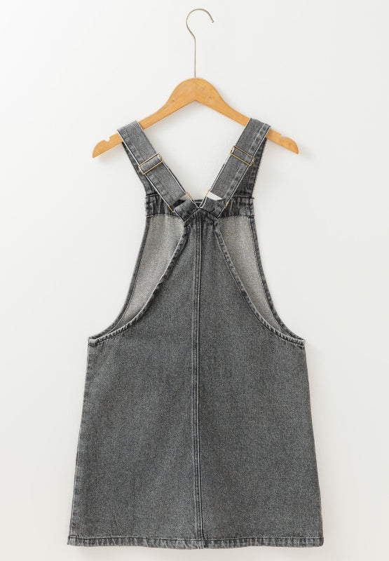 Wide Strap Button Down Denim Overall Dress