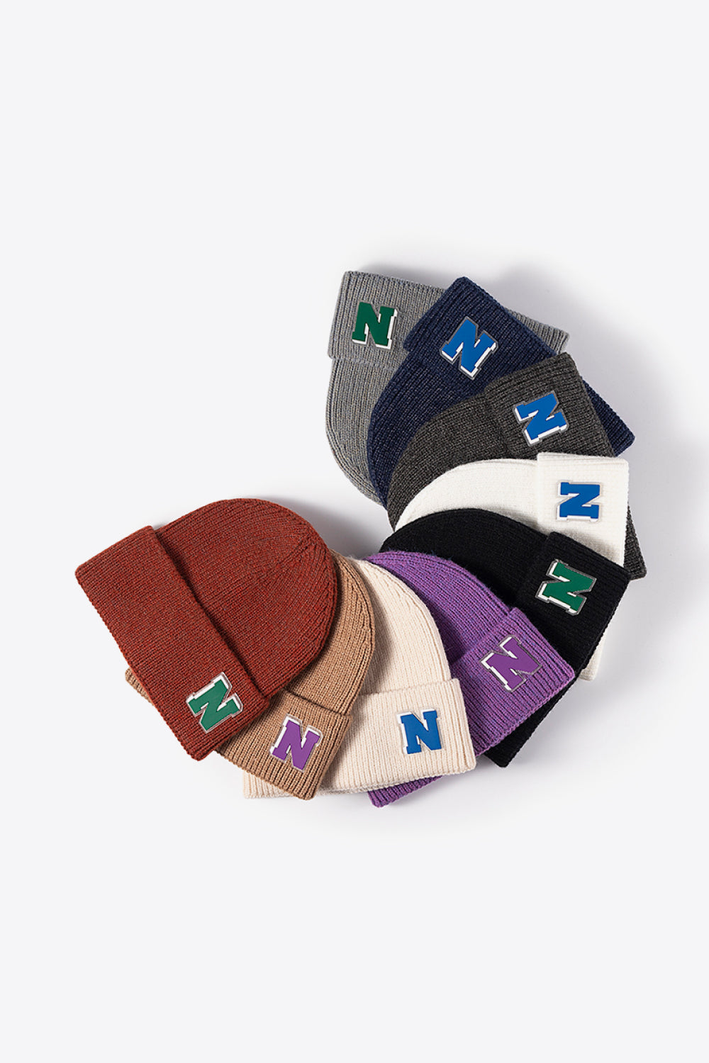 Letter N Patch Cuffed Knit Beanie