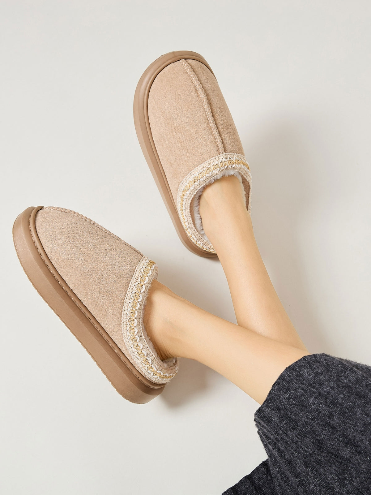 Faux Fur Suede Platform Slippers