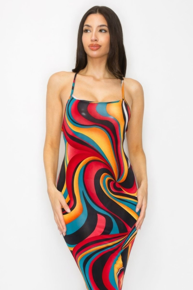 Colorful Swirl Bodycon Midi Dress