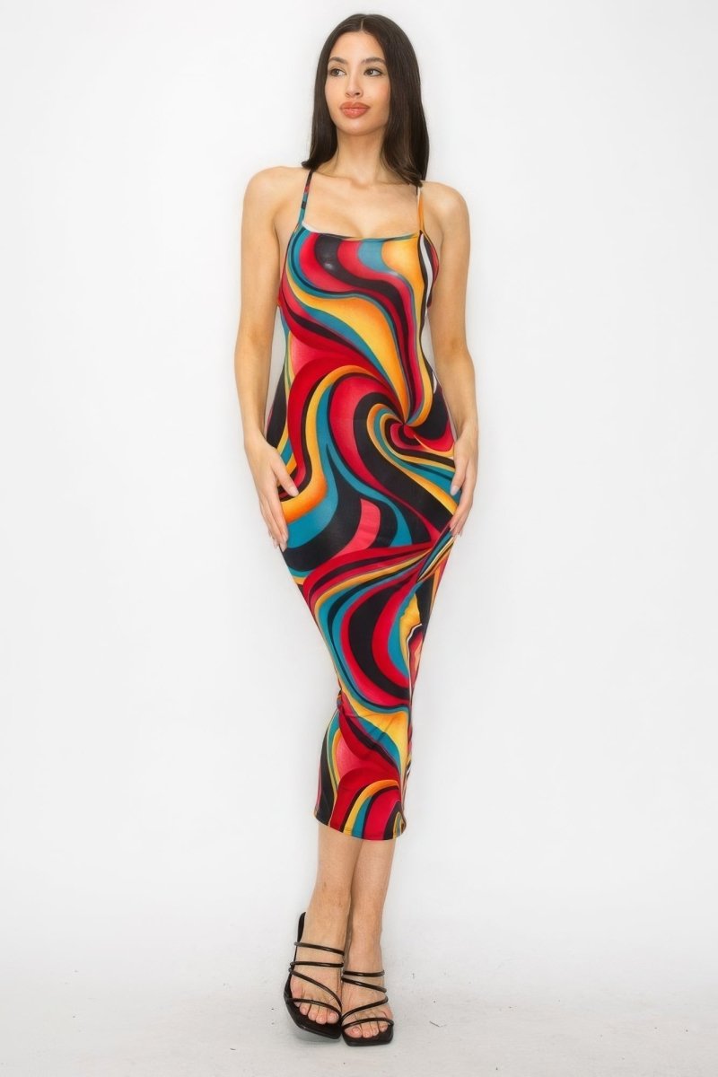 Colorful Swirl Bodycon Midi Dress